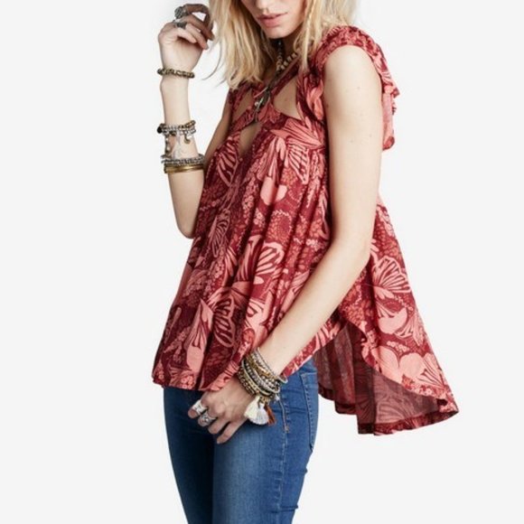 Free People Sugar Cane Blouse RED - Picture 1 of 6